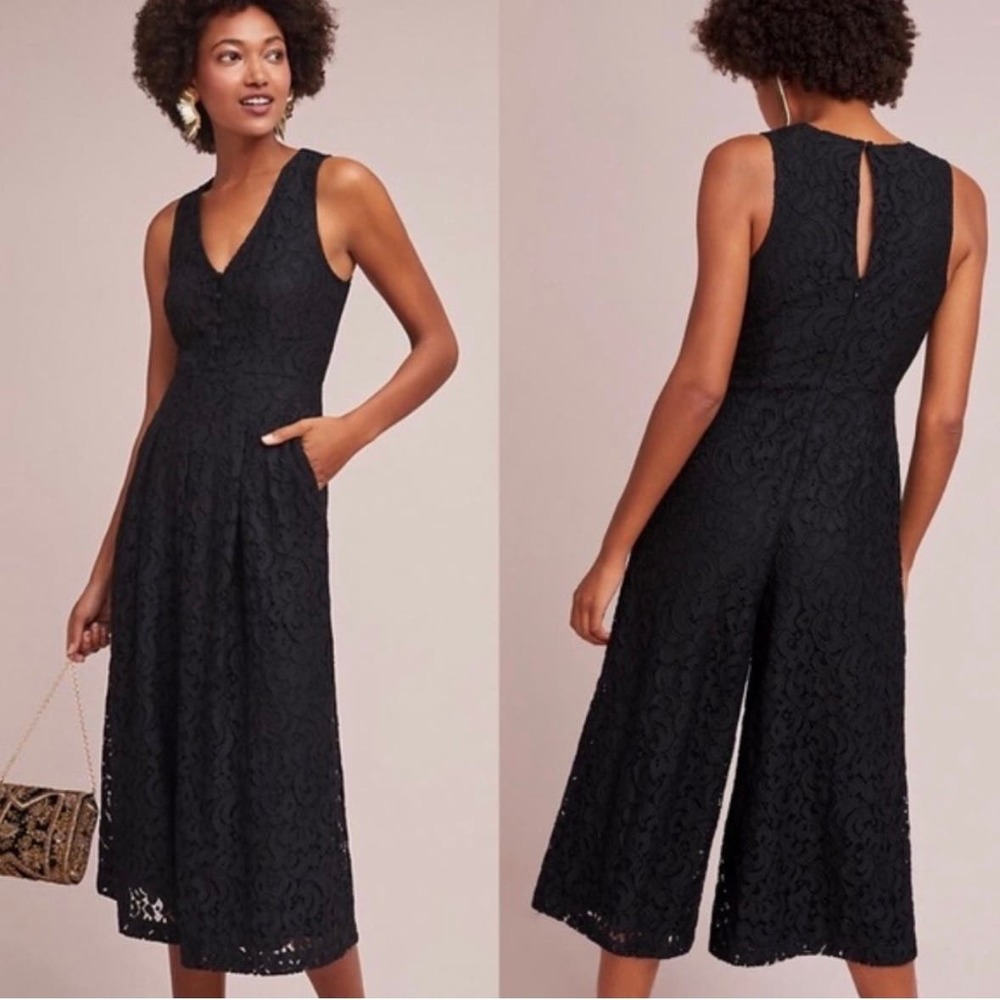 Moulinette Soeurs Jaeda Jumpsuit Anthropologie Black Lace keyhole back wideleg 4